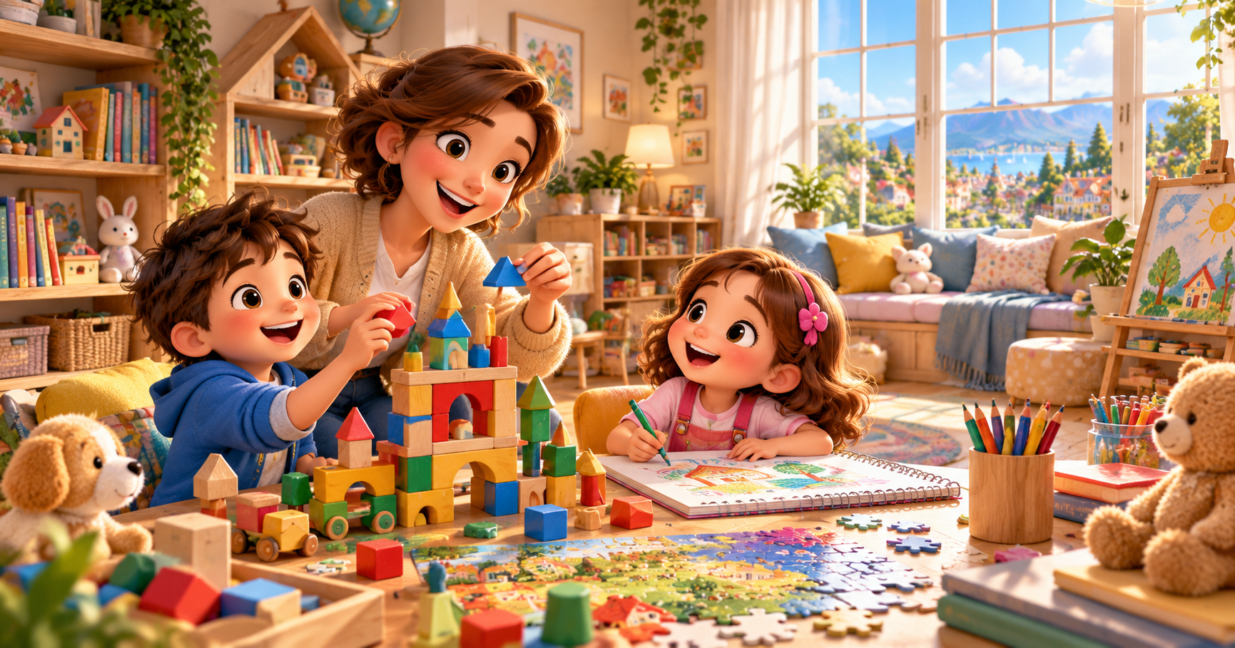 Kid City Builder — full city panorama